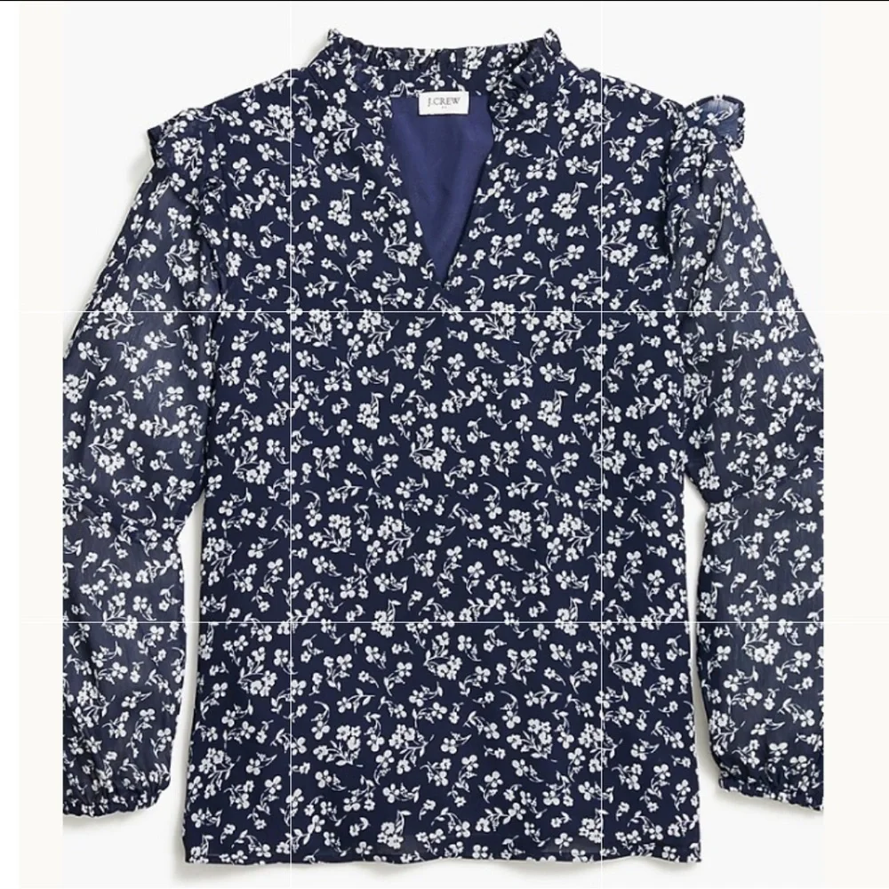 J.Crew Factory V-Neck Crinkle Top in Black with White Floral Print Size 3XL